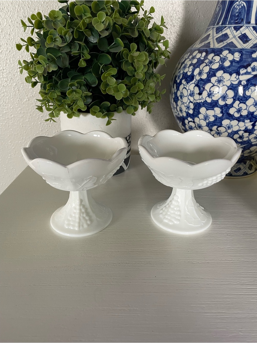 Vintage pair of Harvest Colony by Indiana Glass milk glass candle holders